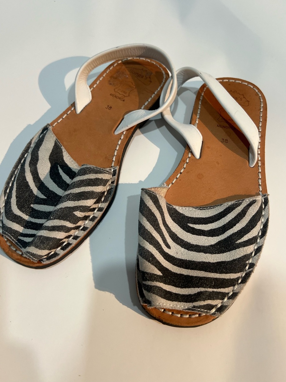 LLonga’s Leather Avarca Sandals with Zebra Strap Size 38